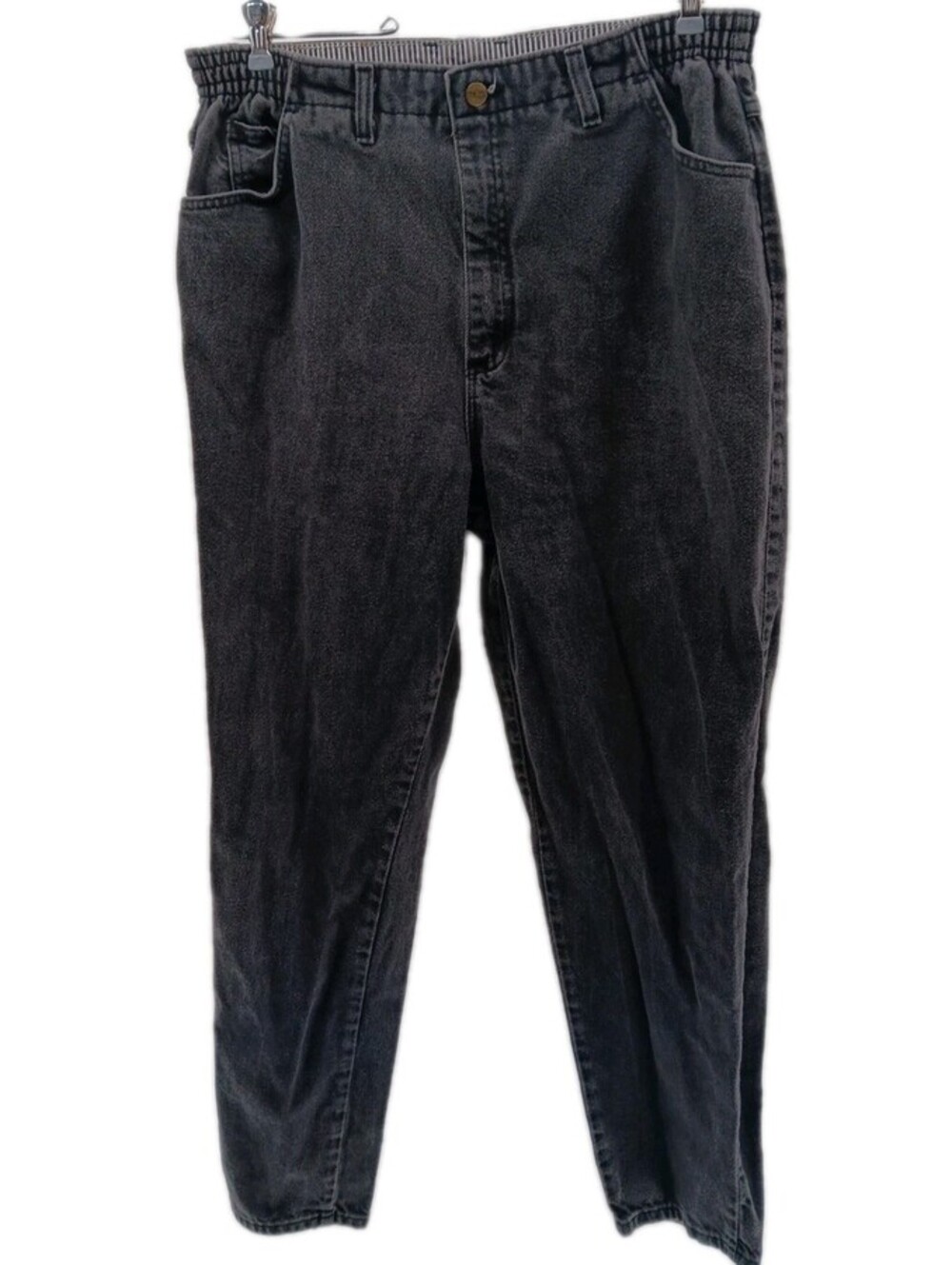 Vintage LL Bean Jeans Women's 34x34 Black High Waist Mom Relaxed Elastic Waist